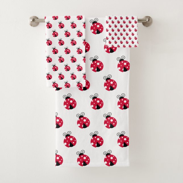 Red Ladybug Pattern Handtuch Badhandtuch Set (Insitu)