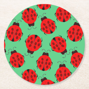 Red Ladybug Pattern Runder Pappuntersetzer