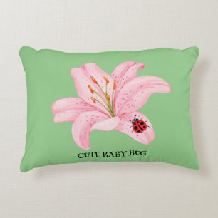 Red Ladybug Rosa Lily Blume individuelle Name Dekokissen