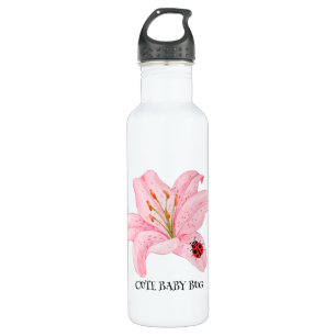 Red Ladybug Rosa Lily Blume individuelle Name Edelstahlflasche