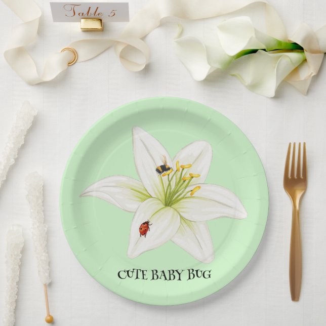 Red Ladybug Rosa Lily Blume individuelle Name Pappteller (Hochzeit)