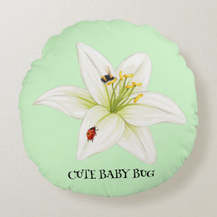 Red Ladybug Rosa Lily Blume individuelle Name Rundes Kissen