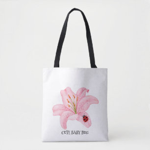 Red Ladybug Rosa Lily Blume individuelle Name Tasche