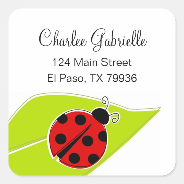 Red Ladybug Square Address Labels Quadratischer Aufkleber (Vorderseite)
