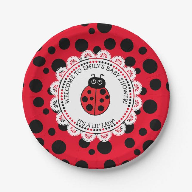 Red Ladybug Themed Baby Dusche Pappteller (Vorderseite)