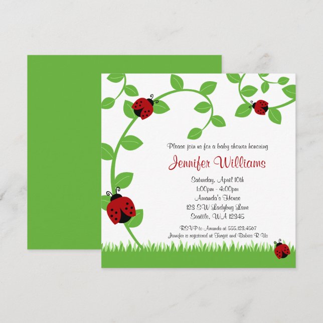 Red Ladybug Vines Baby Shower Einladungen (Vorne/Hinten)