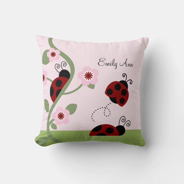 Red Ladybugs and Flowers Coussin personnalisé (Recto)