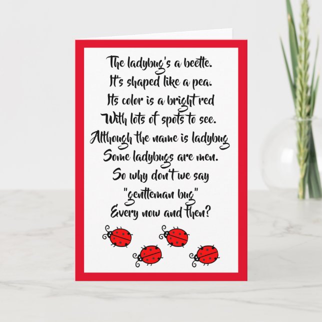 Red Ladybugs & Niedlich Gedicht Karte (Vorderseite)