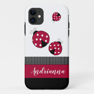 Red Ladybugs Trendy Insect Bugs White Black Karo Case-Mate iPhone Hülle