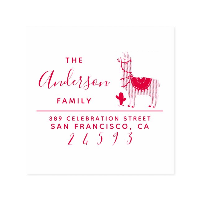 Red Lama & Succulent Familienname Rücksendeadresse Permastempel (Design)