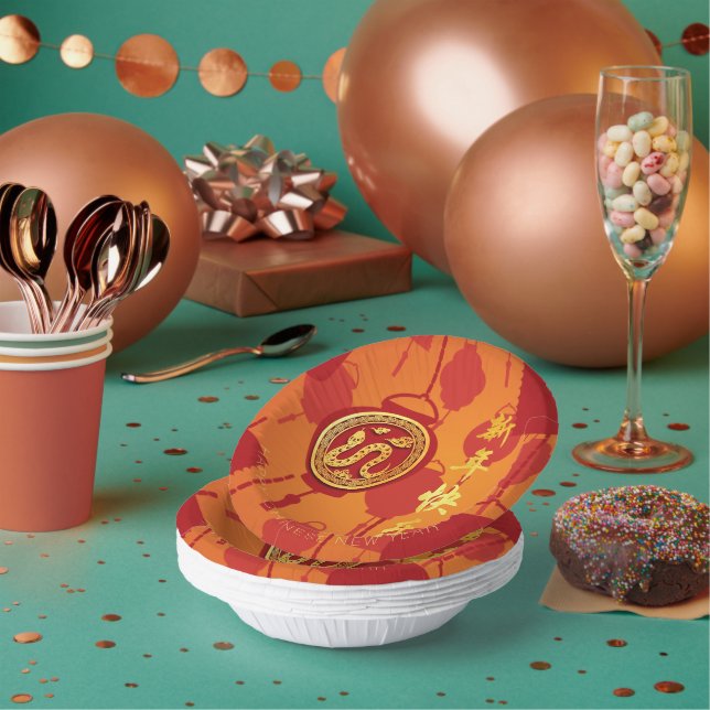 Red Lanterns Chinese Snake New Year PPB Pappteller (Multi)