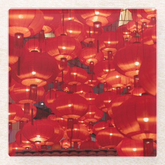 Red Lanterns Chinesisches Neujahr Glasuntersetzer (Vorderseite)
