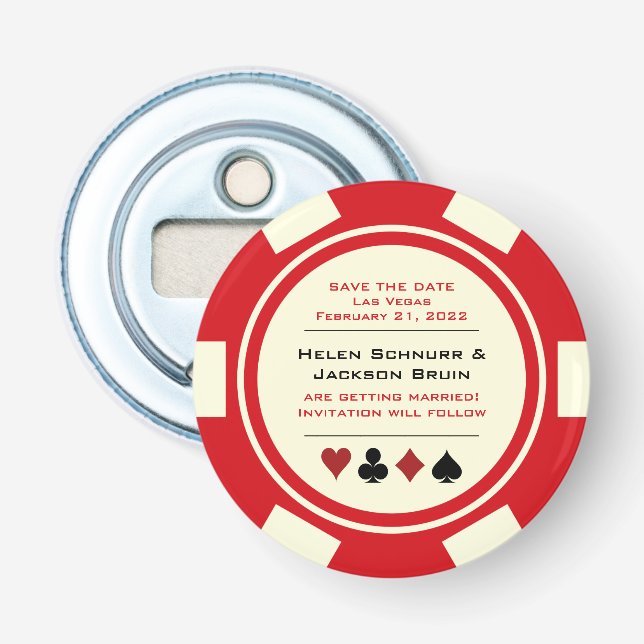 Red Las Vegas Casino Poker Chip Save the Date Flaschenöffner (Vorderseite)