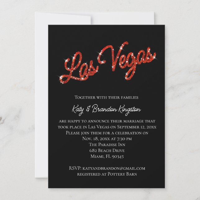 Red Las Vegas Glitzern Post Hochzeit Einladung (Vorderseite)