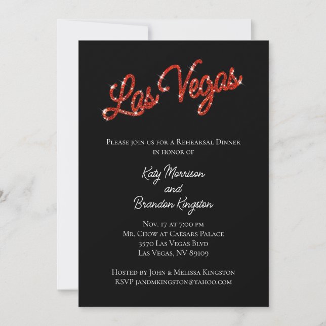Red Las Vegas Glitzern Probe Abendessen Einladung (Vorderseite)