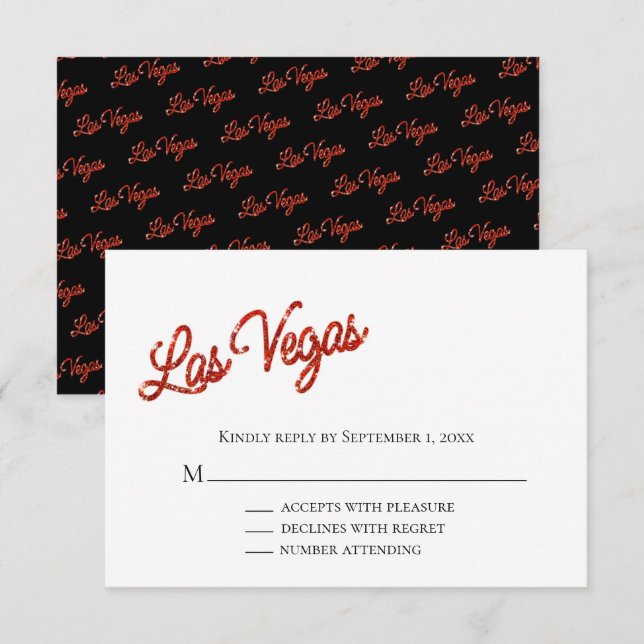Red Las Vegas Glitzern Wedding RSVP Einladung (Vorne/Hinten)