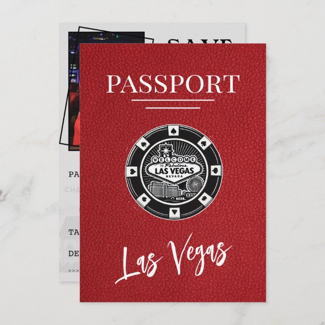 Red Las Vegas Passport Save the Date (Vorne/Hinten)