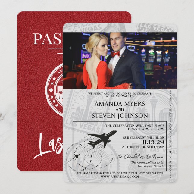 Red Las Vegas Passport Wedding Einladung (Vorne/Hinten)