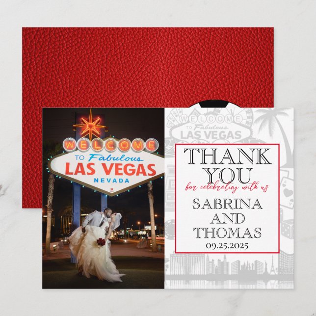 Red Las Vegas Wedding Foto Vielen Dank Dankeskarte (Vorne/Hinten)