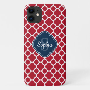 Red Lattice Pattern Navy Monogram Case-Mate iPhone Hülle