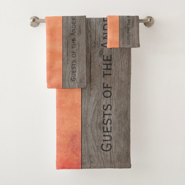 Red Lava mit Holzplanen und Ihrem Text Badhandtuch Set (Insitu)