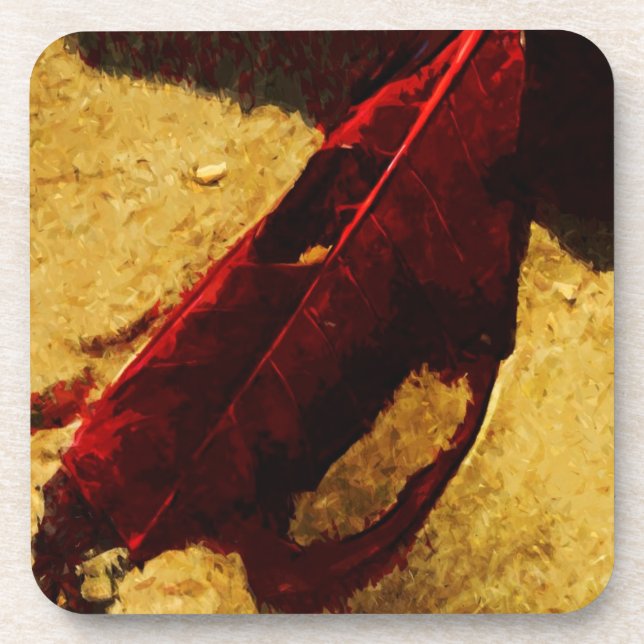 Red Leaf am Strand Abstrakter Impressionismus Getränkeuntersetzer (Vorderseite)