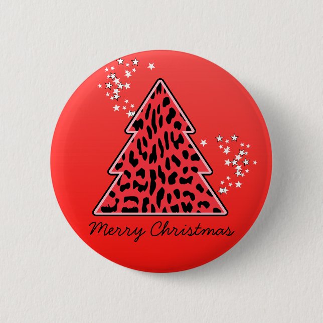 Red Leopard Cheetah Weihnachtsbaum Button (Vorderseite)