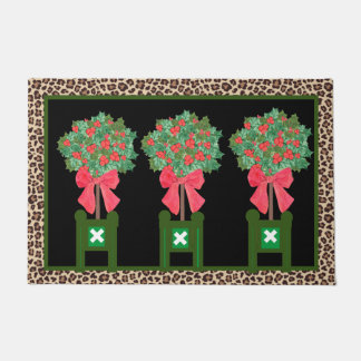 Red Leopard Holly Berry Chinoiserie Doormat Fußmatte