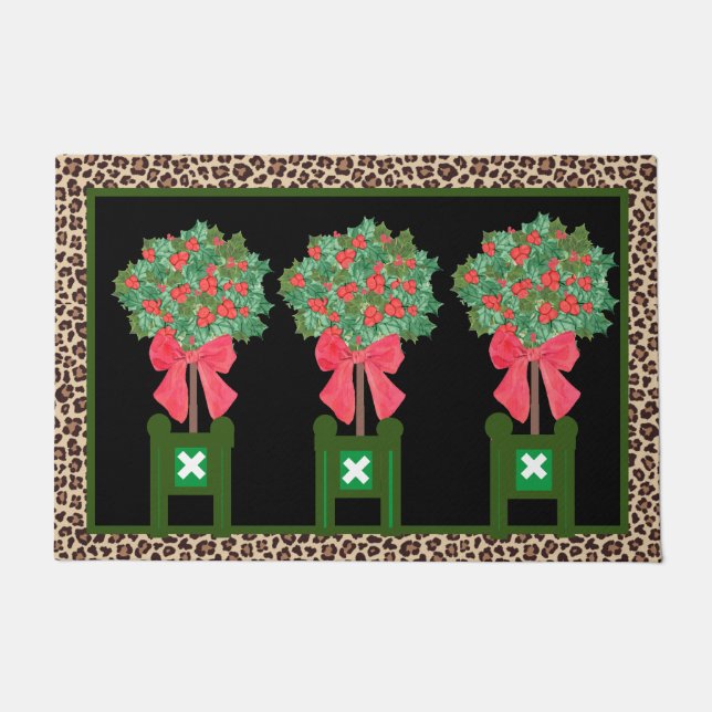 Red Leopard  Holly Berry Chinoiserie  Doormat Fußmatte (Vorderseite)