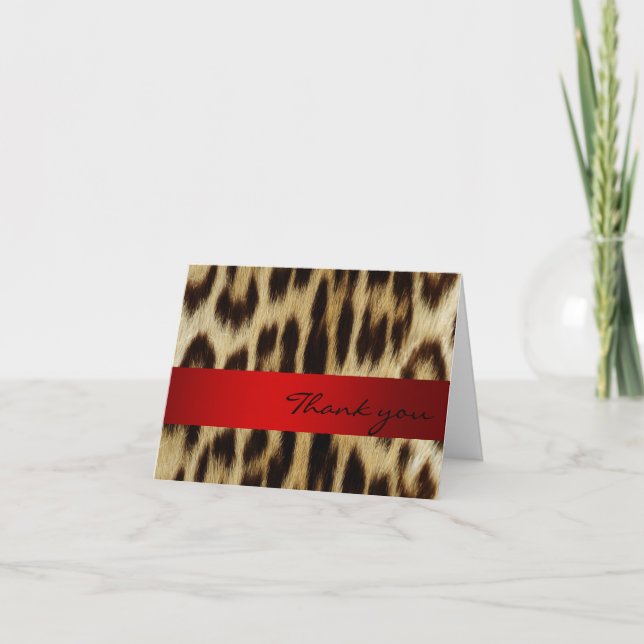 Red Leopard Monogram Stripes Danke Notiz (Vorderseite)
