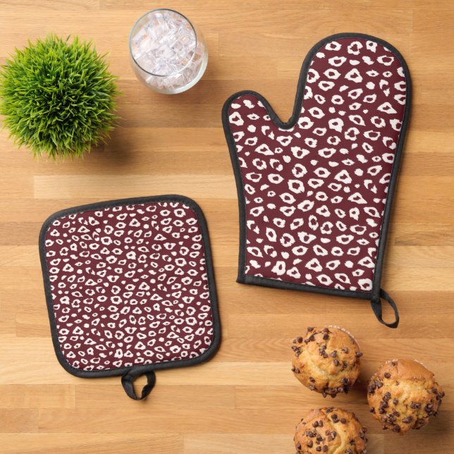 Red Leopard Print Ofenhandschuh & Topflappen-Set (Oben Unten)