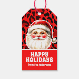 Red Leopard Print Retro Santa Claus Weihnachten Geschenkanhänger