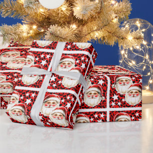 Red Leopard Print Retro Santa Claus Weihnachten Geschenkpapier