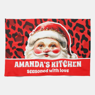 Red Leopard Print Retro Santa Claus Weihnachten Geschirrtuch