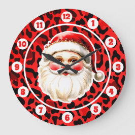 Red Leopard Print Retro Santa Claus Weihnachten Große Wanduhr