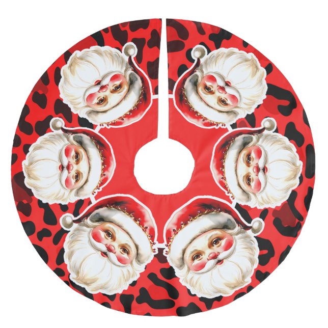 Red Leopard Print Retro Santa Claus Weihnachten Polyester Weihnachtsbaumdecke (Vorderseite)