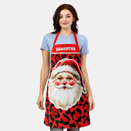 Red Leopard Print Retro Santa Claus Weihnachten Schürze