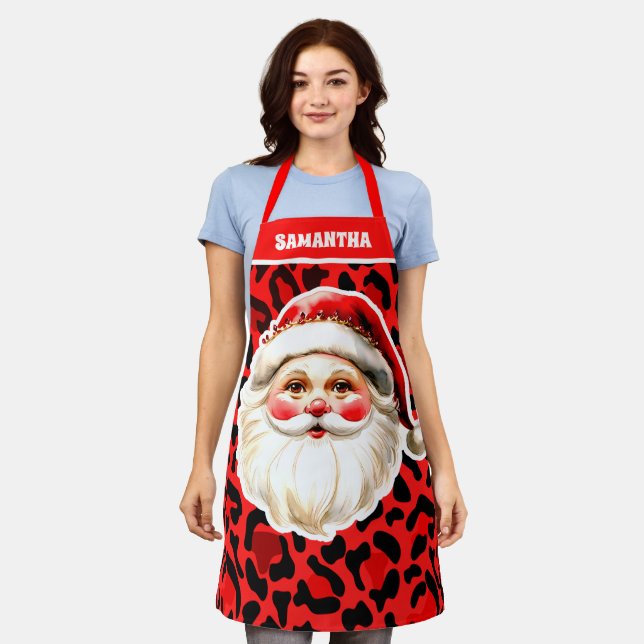 Red Leopard Print Retro Santa Claus Weihnachten Schürze (Getragen)