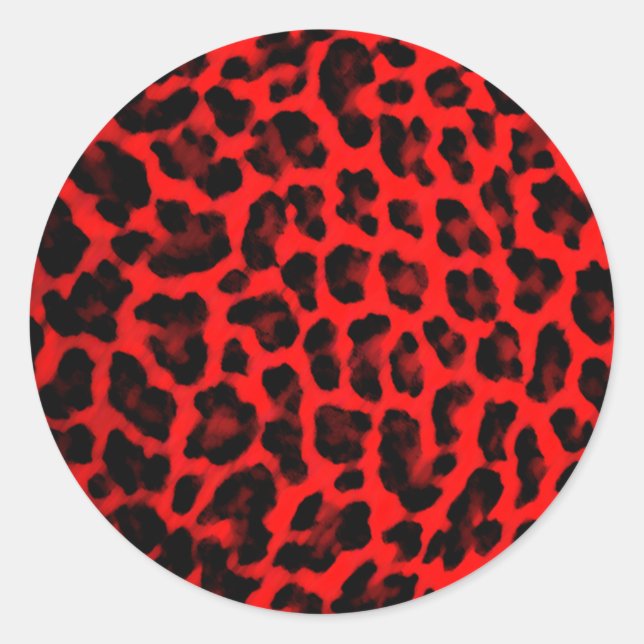 Red Leopard Print Runder Aufkleber (Vorderseite)