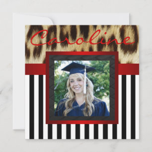Red Leopard Stripes Grad Photo Invite Einladung