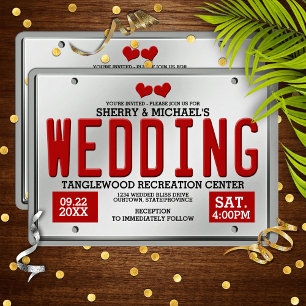 Red Licence Plate Wedding Einladung