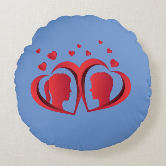 Red Liebe Couple Pillow Romantische Wohngestaltung Rundes Kissen (Vorderseite)