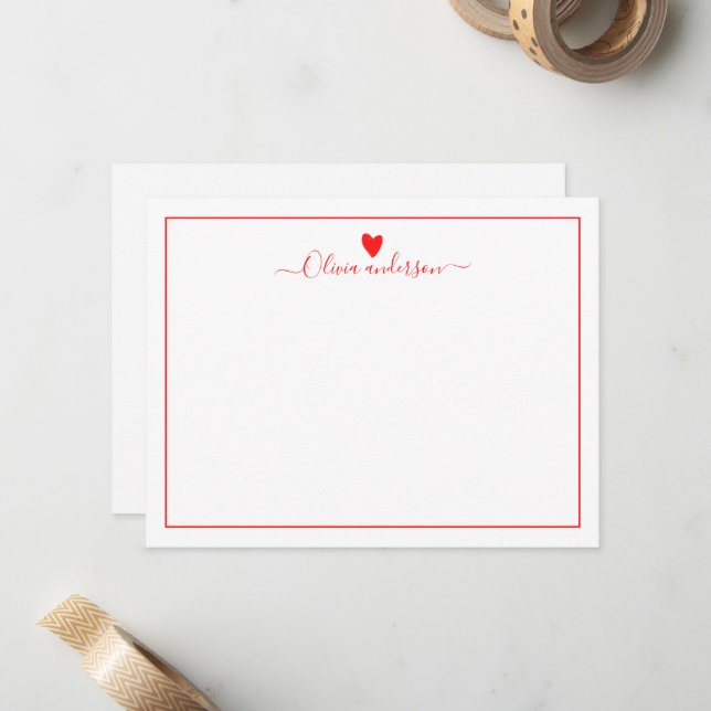Red Liebe Heart Personalisiert Mitteilungskarte (Vorderseite/Rückseite Beispiel)