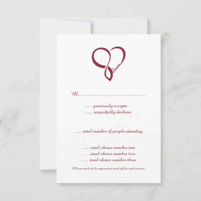 Red Liebe Heart Wedding RSVP Cards (Vorderseite)