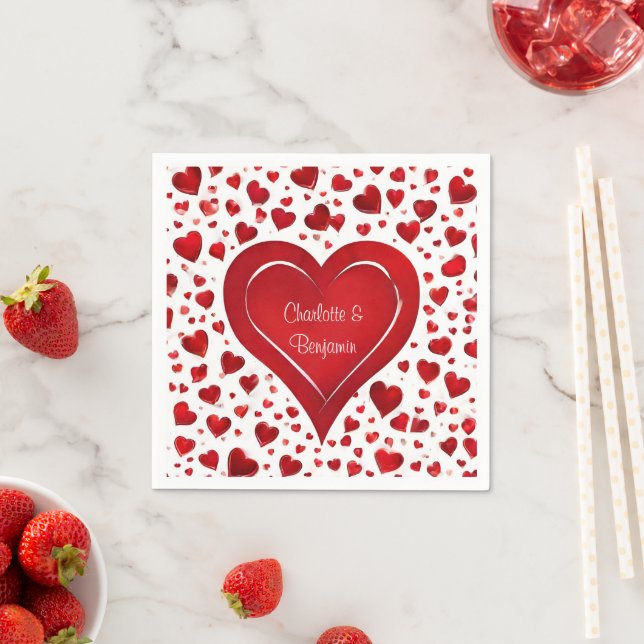 Red Liebe Herzmuster Valentine Name Party Serviette (Beispiel)
