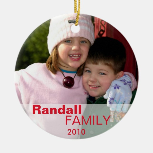 Red Liebe joy Peace sign Custom Foto Familienname Keramikornament (Vorne)