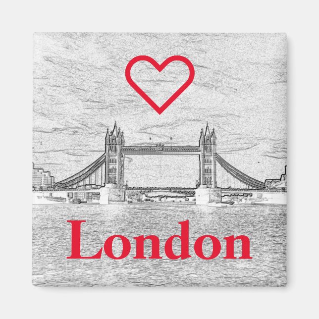 Red LIEBE LONDON Embossed Tower Bridge Magnet (Vorne)