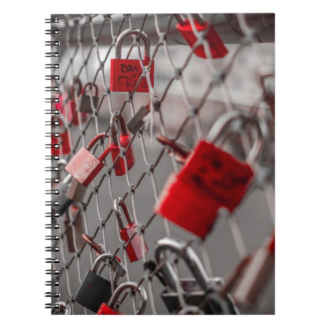 Red Liebe Padlocks Notizblock (Vorderseite)