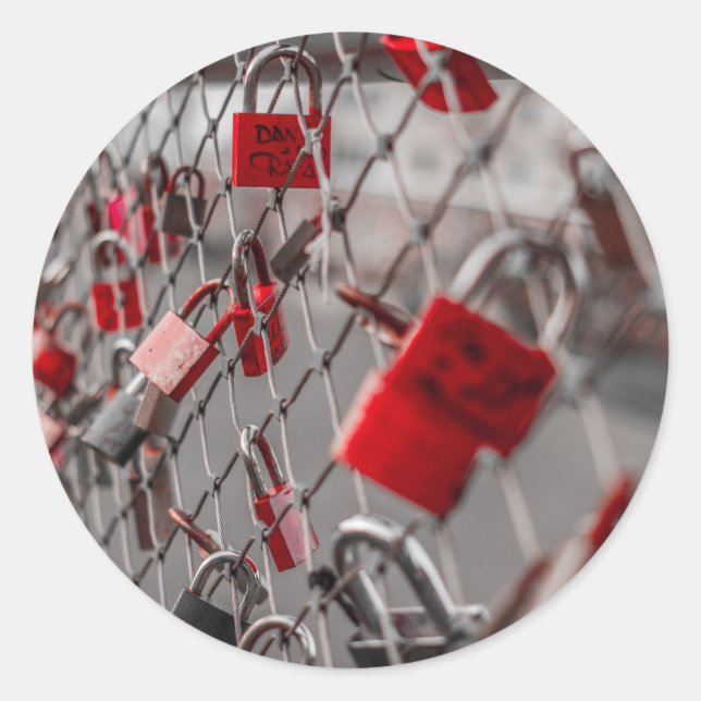 Red Liebe Padlocks Runder Aufkleber (Vorderseite)