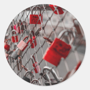 Red Liebe Padlocks Runder Aufkleber